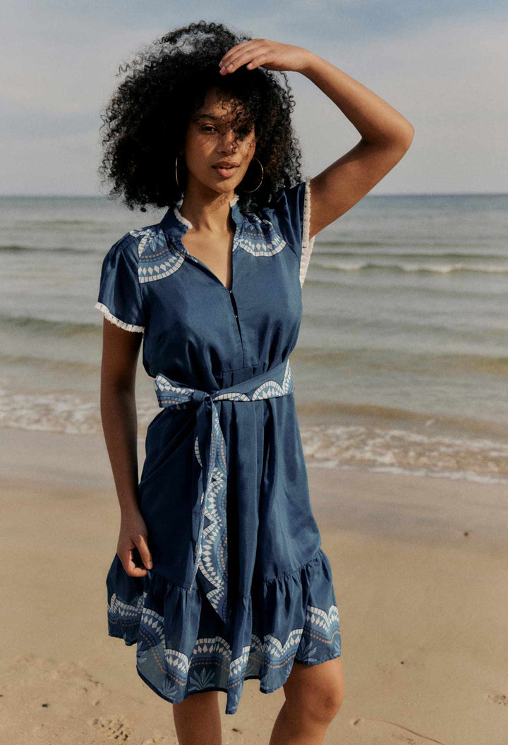 Lilia Cotton Silk Dress in Topaz - Stanleyandstone