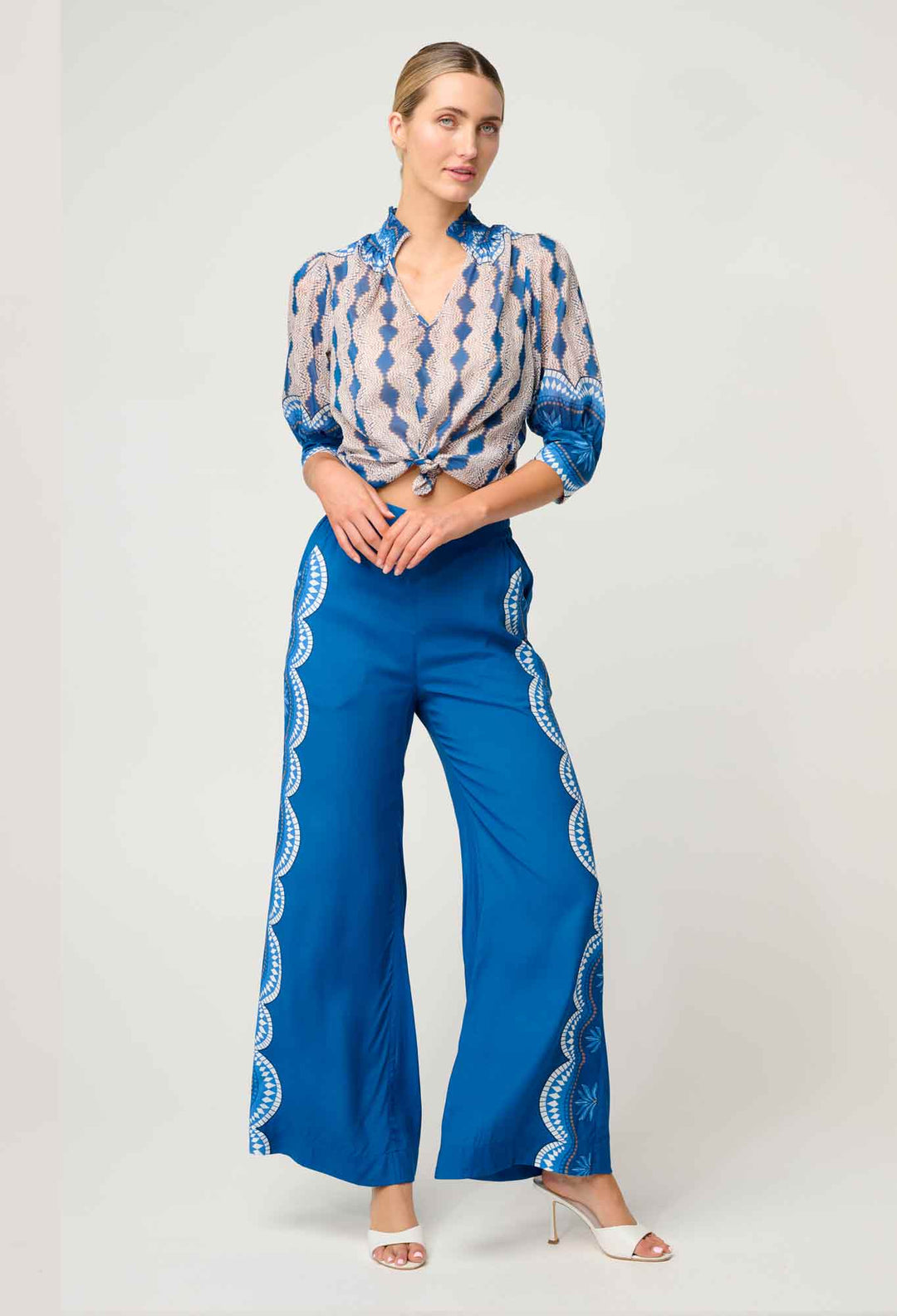 Lilia Viscose Faille Pant in Topaz - Stanleyandstone