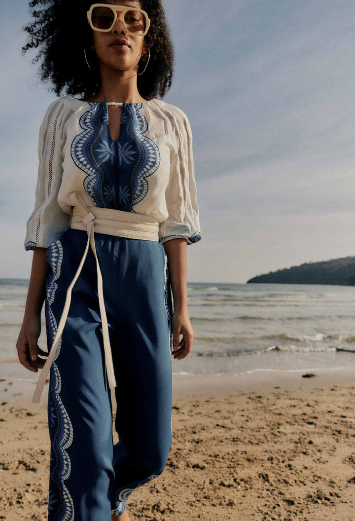 Lilia Viscose Faille Pant in Topaz - Stanleyandstone