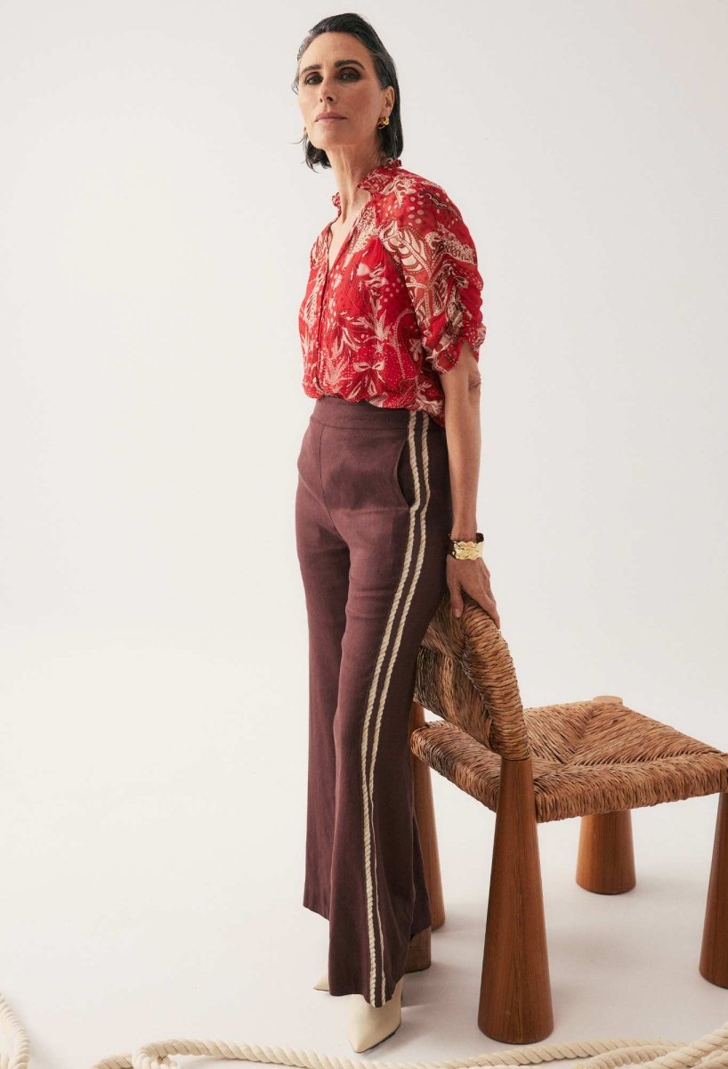 Liora Linen Viscose Stretch Rope Pant in Rustic Twine Once Was
