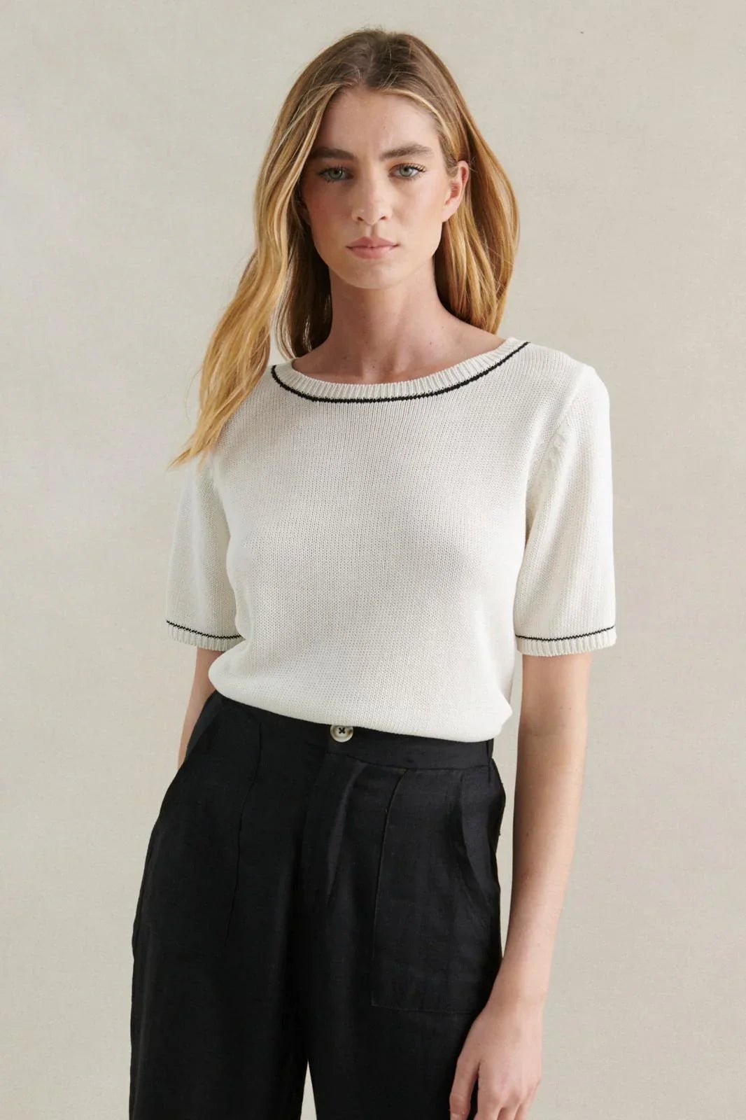 Little lies Contrast Stitch Spring Tee - White Tee shirt Little Lies