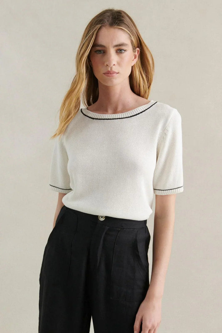 Little lies Contrast Stitch Spring Tee - White Tee shirt Little Lies