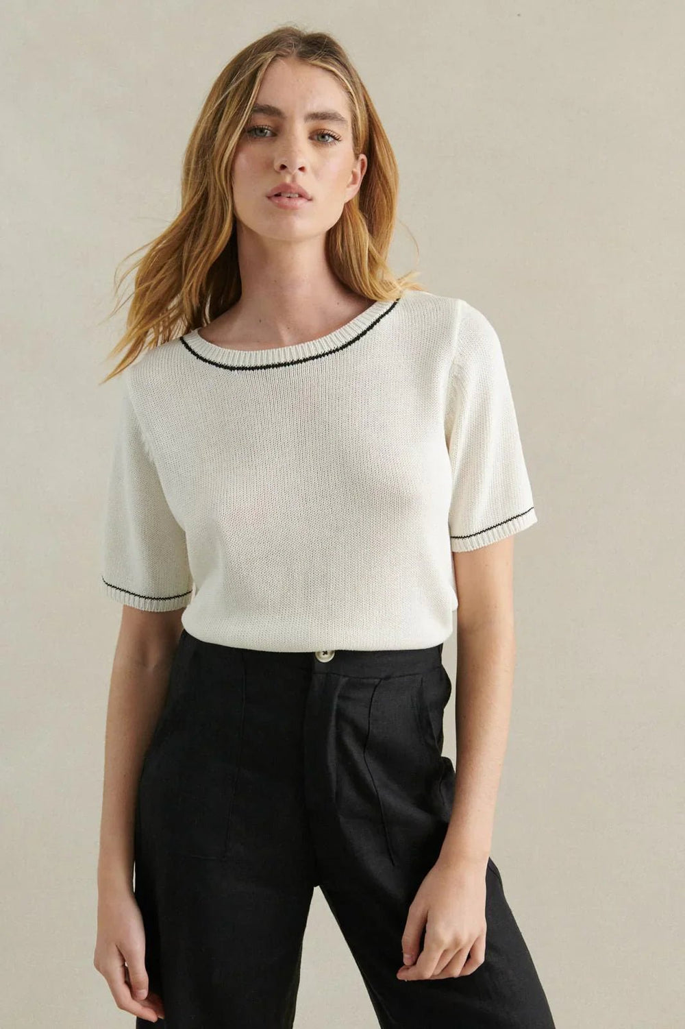 Little lies Contrast Stitch Spring Tee - White Tee shirt Little Lies
