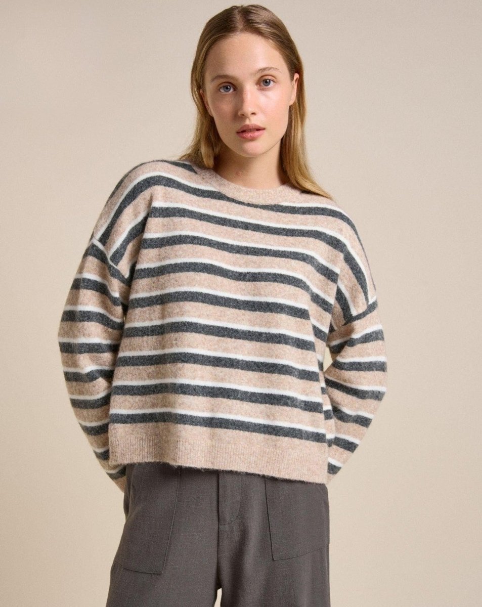 Little Lies Otto Top - Latte Stripe knit Little Lies