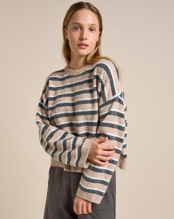 Little Lies Otto Top - Latte Stripe knit Little Lies