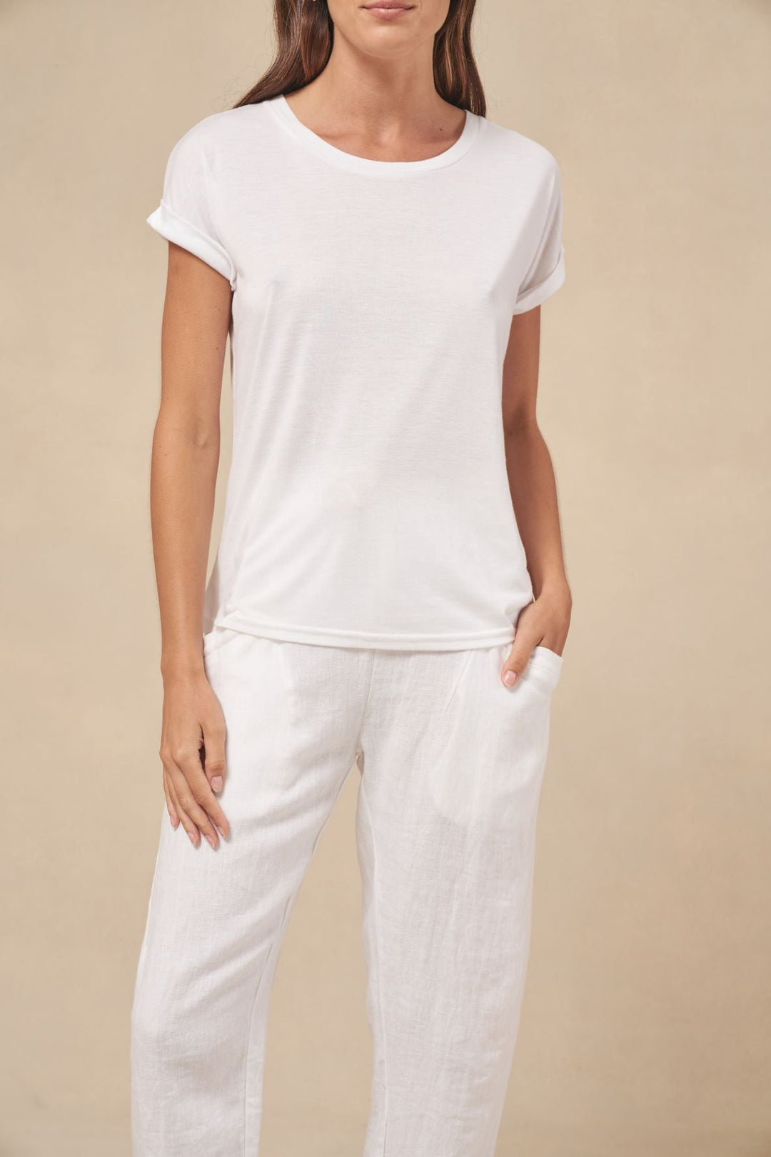 Little Lies Roll Sleeve Tee - White Tee shirt Little Lies