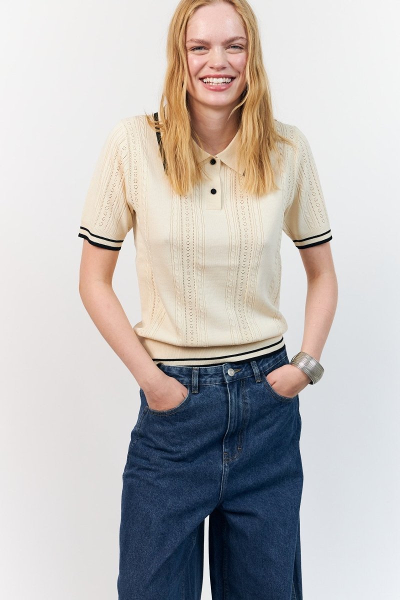 Lollys Laundry Andrea Polo Knit - Creme - Stanleyandstone