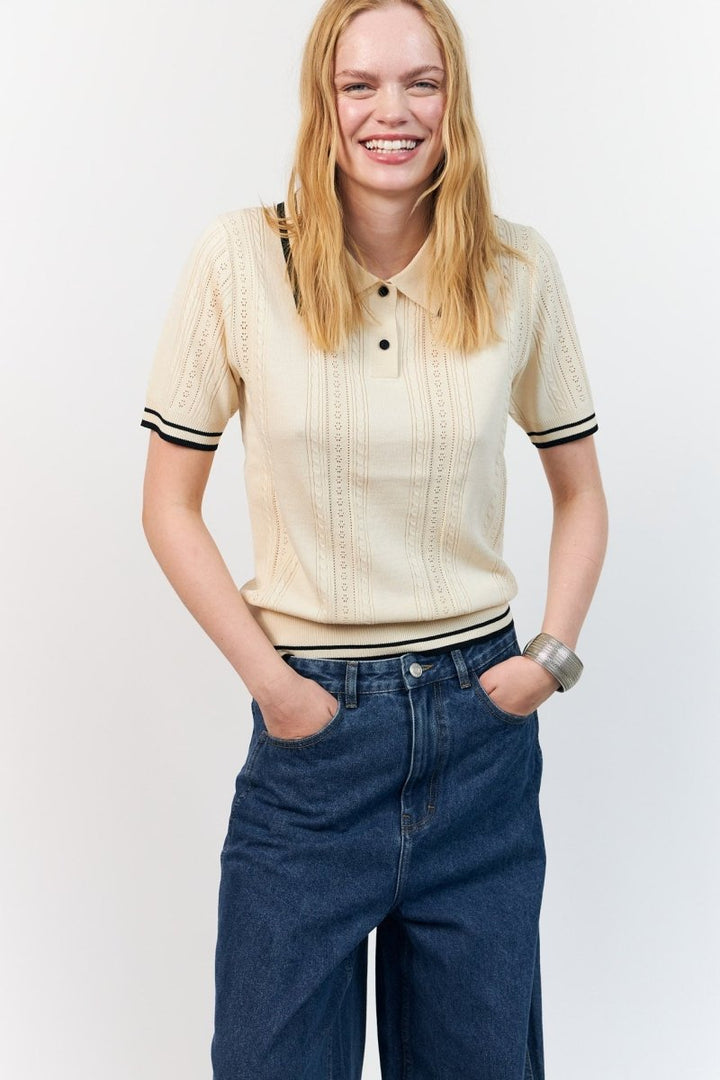 Lollys Laundry Andrea Polo Knit - Creme - Stanleyandstone