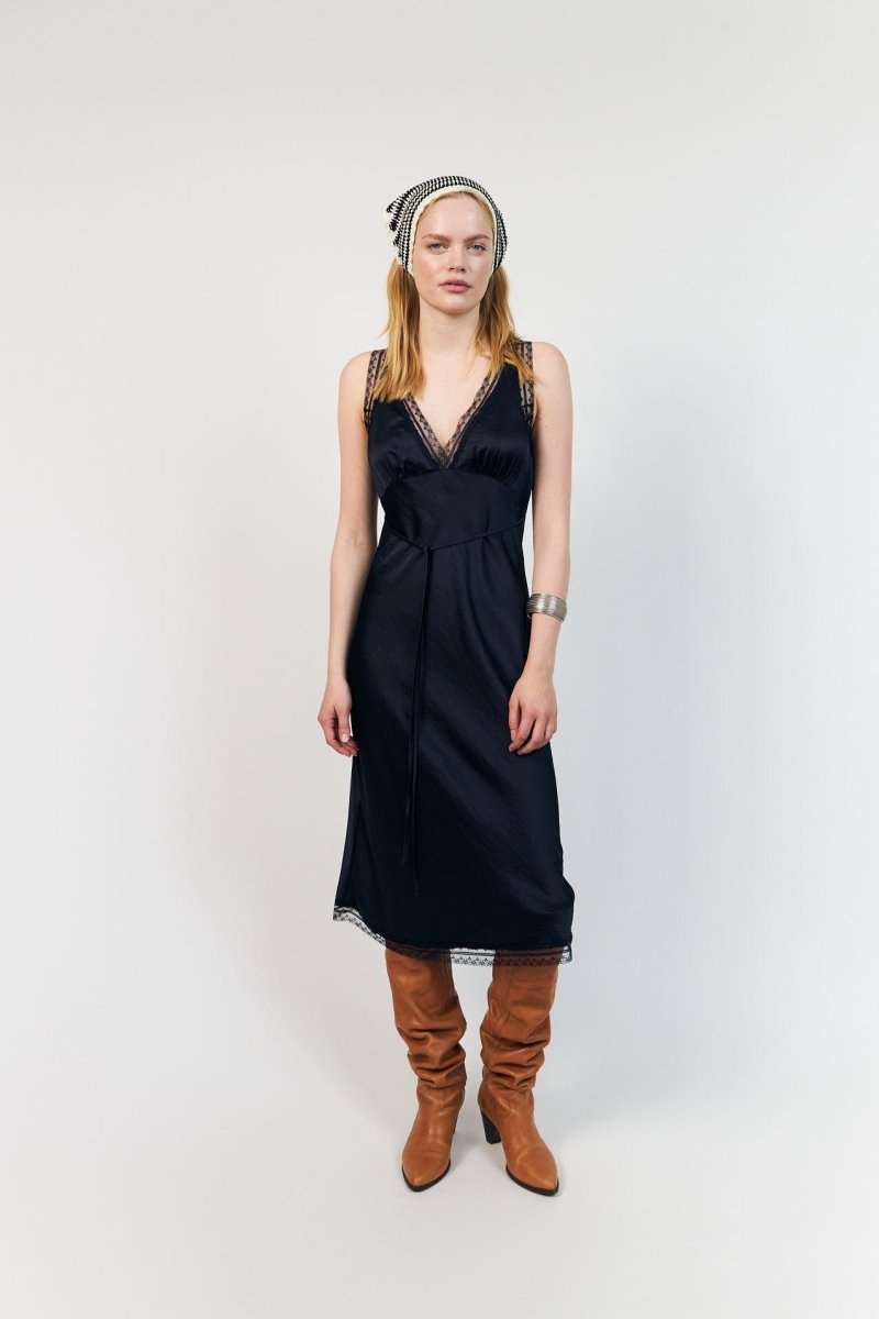 Lollys Laundry Clari Midi Dress - Dark Blue - Stanleyandstone