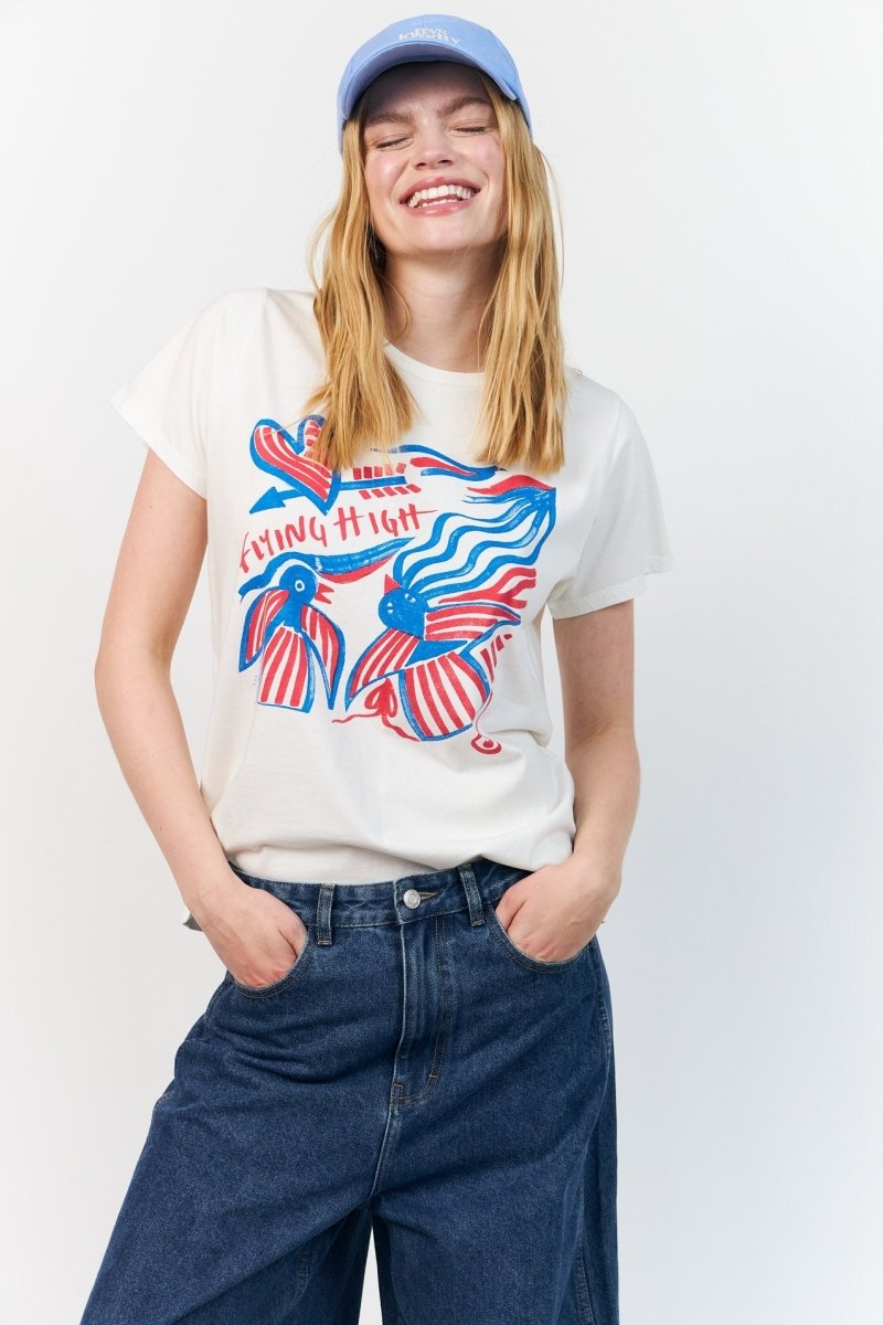 Lollys Laundry Roma Flying High T-Shirt - White - Stanleyandstone
