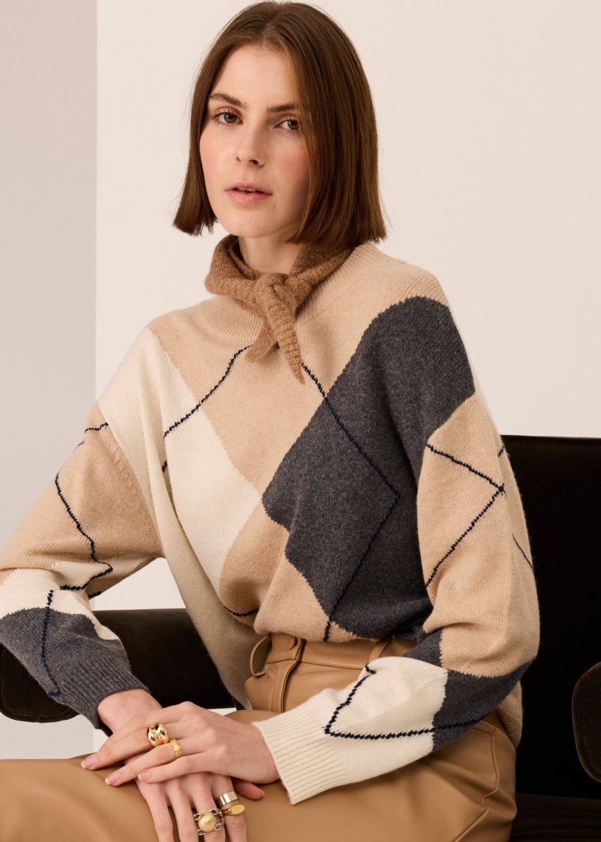 Loren Argyle Knit - Pebble / Charcoal / Ivory jumper POL