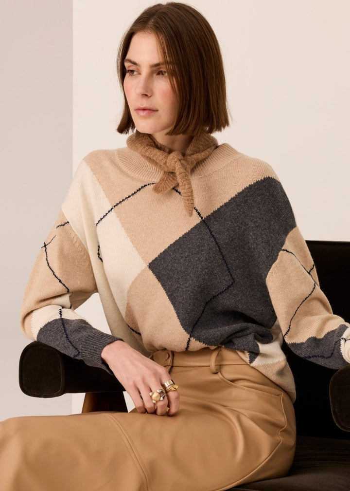 Loren Argyle Knit - Pebble / Charcoal / Ivory jumper POL