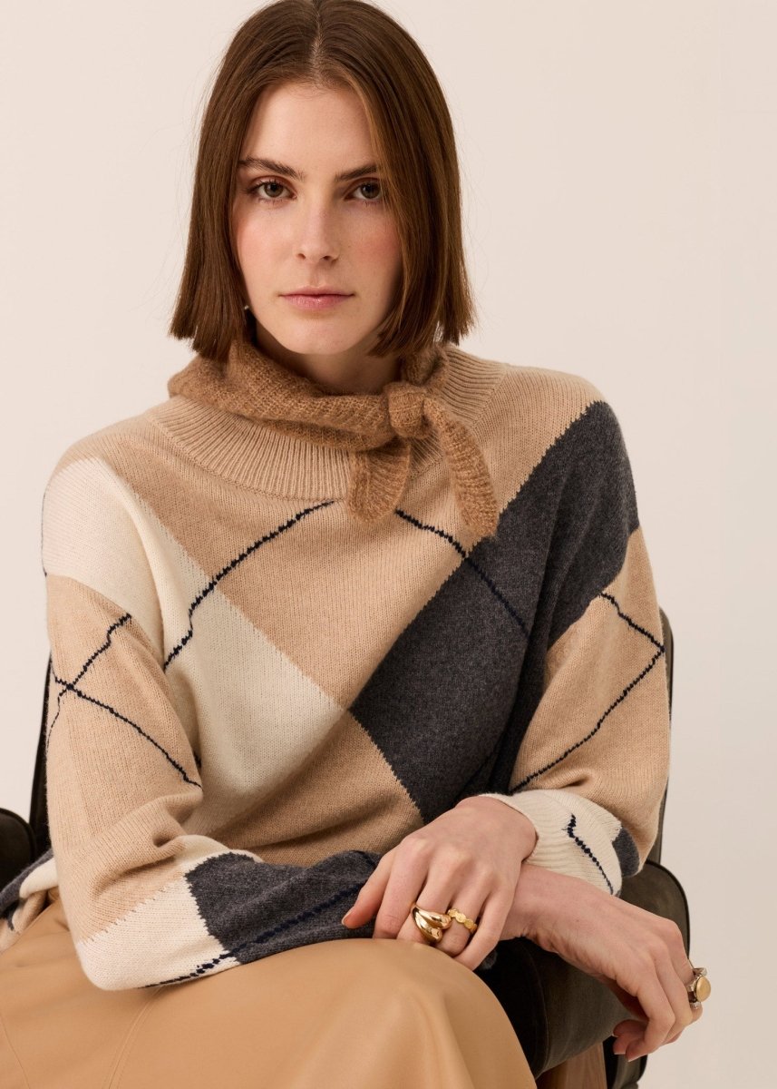Loren Argyle Knit - Pebble / Charcoal / Ivory jumper POL
