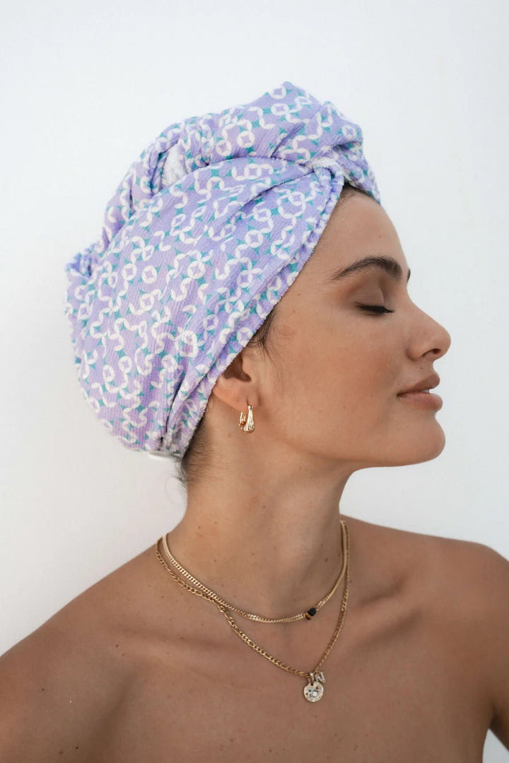 Louvelle Riva Hair towel Wrap - multiple colours Louvelle Australia lavender geo