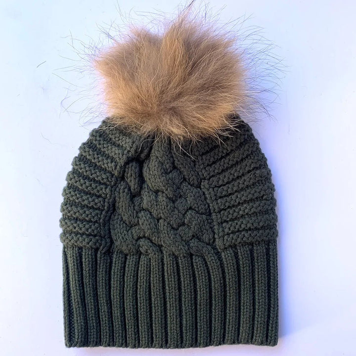 Love Kate Pure merino wool detachable beanie with self color fur pom pom beanie Love Kate