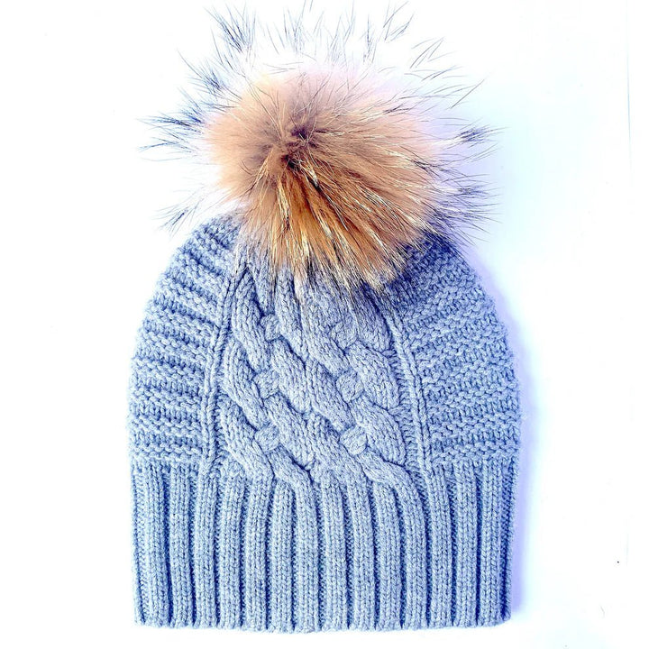 Love Kate Pure merino wool detachable beanie with self color fur pom pom beanie Love Kate