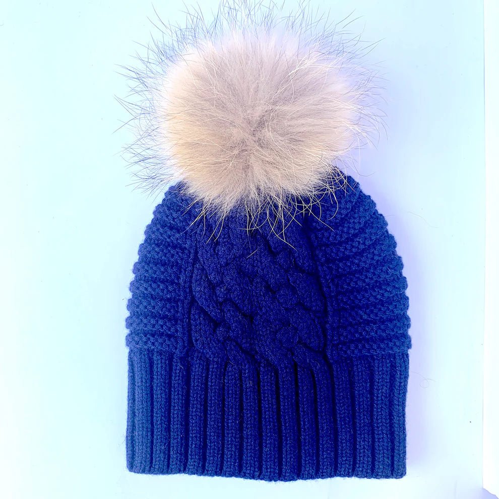 Love Kate Pure merino wool detachable beanie with self color fur pom pom beanie Love Kate