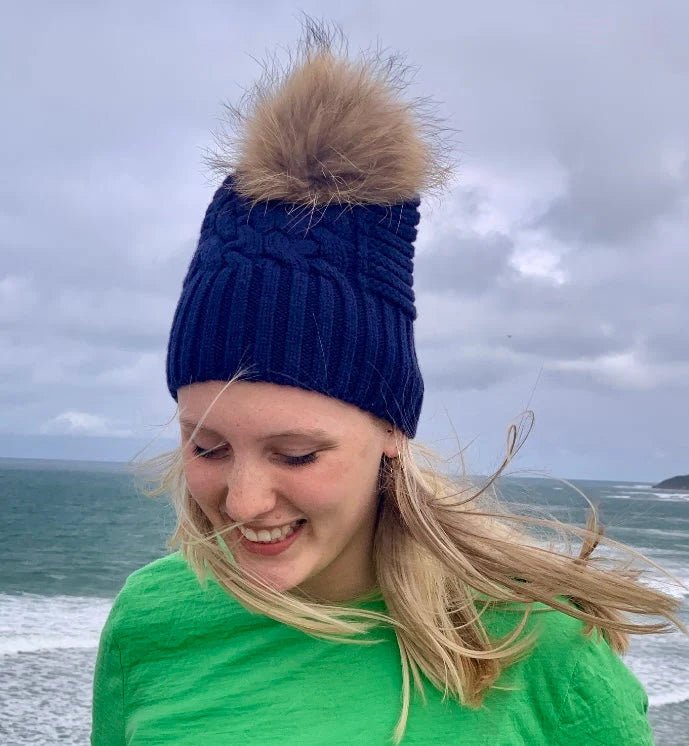Love Kate Pure merino wool detachable beanie with self color fur pom pom beanie Love Kate