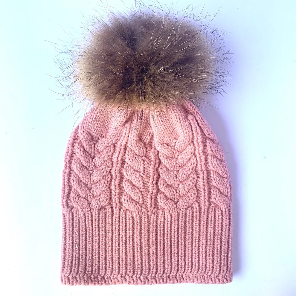 Love Kate Pure wool detachable beanie woith natural fur pom pom beanie Love Kate