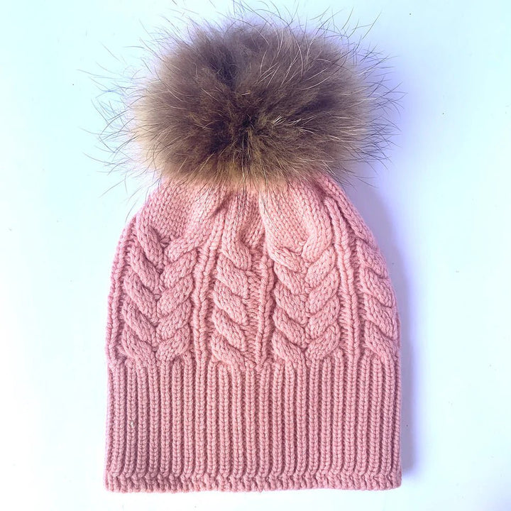 Love Kate Pure wool detachable beanie woith natural fur pom pom beanie Love Kate