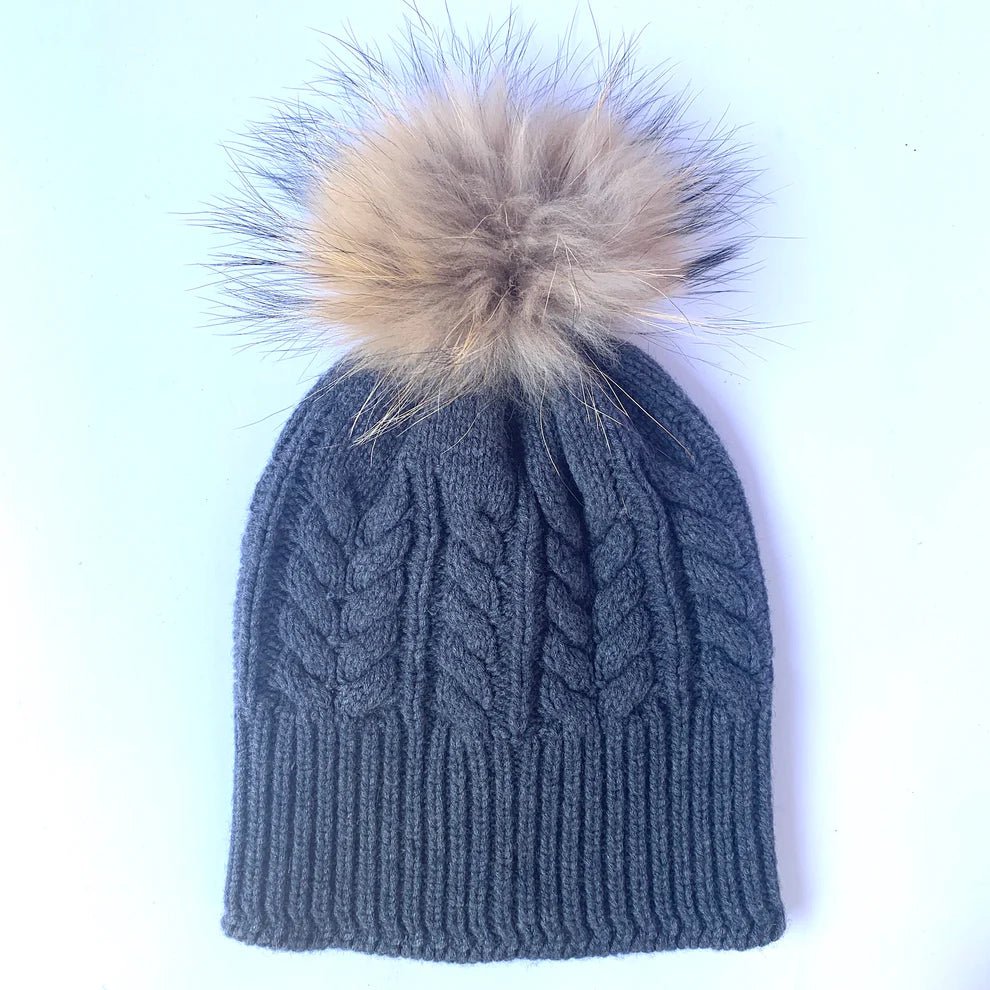 Love Kate Pure wool detachable beanie woith natural fur pom pom beanie Love Kate