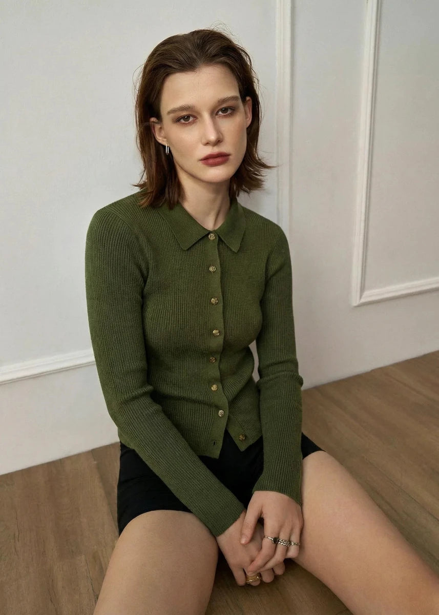 Lulu Ribbed Cardigan - Olive Alete