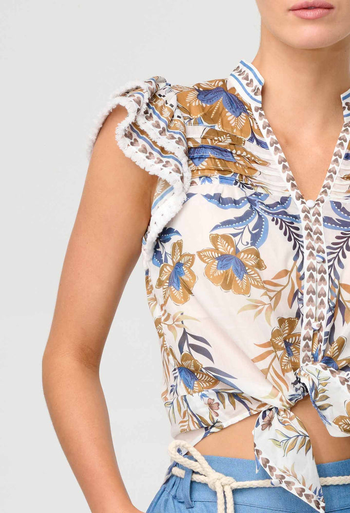 Luma Cotton Silk Flutter Sleeve Top in Golden Medina - Stanleyandstone