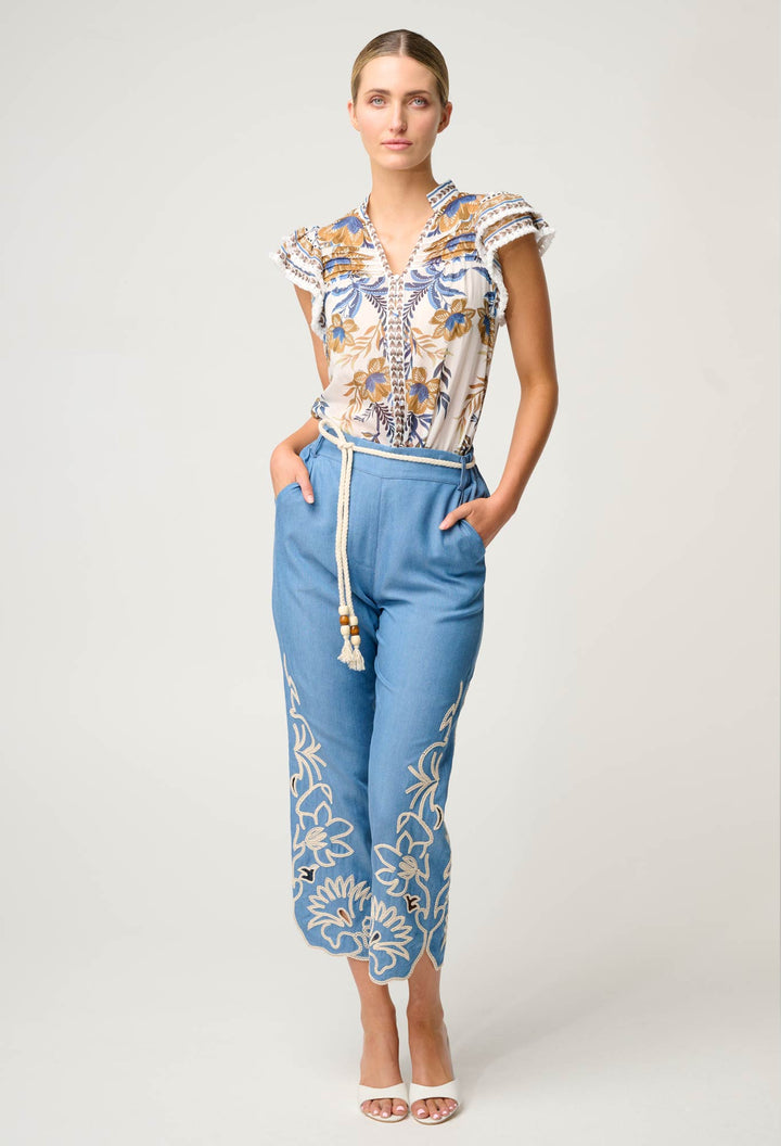 Luma Cotton Silk Flutter Sleeve Top in Golden Medina - Stanleyandstone