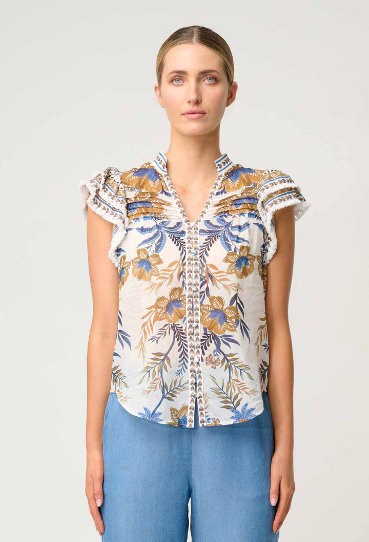 Luma Cotton Silk Flutter Sleeve Top in Golden Medina - Stanleyandstone