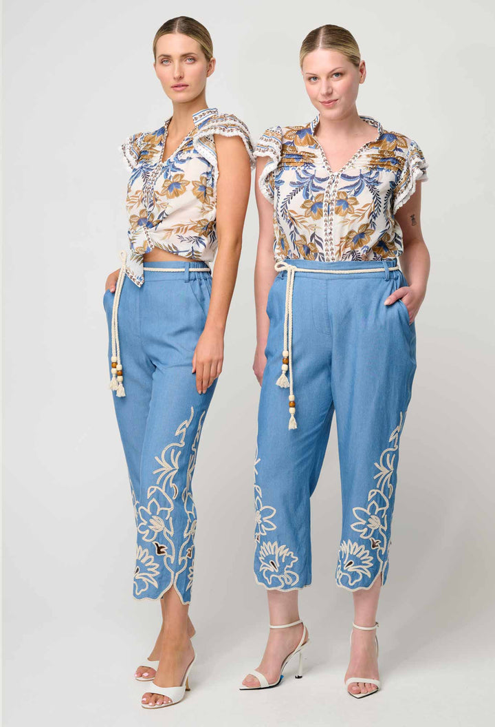 Luma Cotton Silk Flutter Sleeve Top in Golden Medina - Stanleyandstone