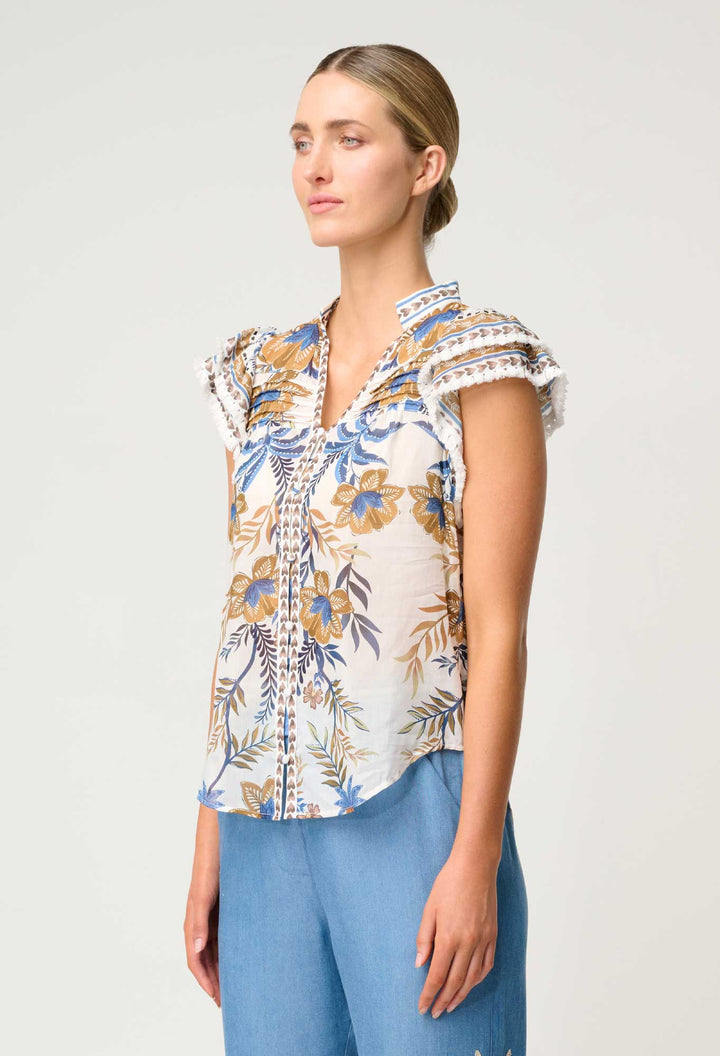 Luma Cotton Silk Flutter Sleeve Top in Golden Medina - Stanleyandstone