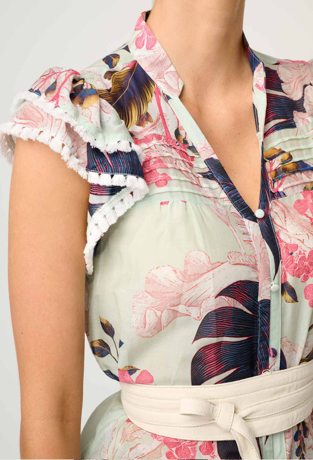 Luma Cotton Silk Flutter Sleeve Top in Oasis Flora - Stanleyandstone