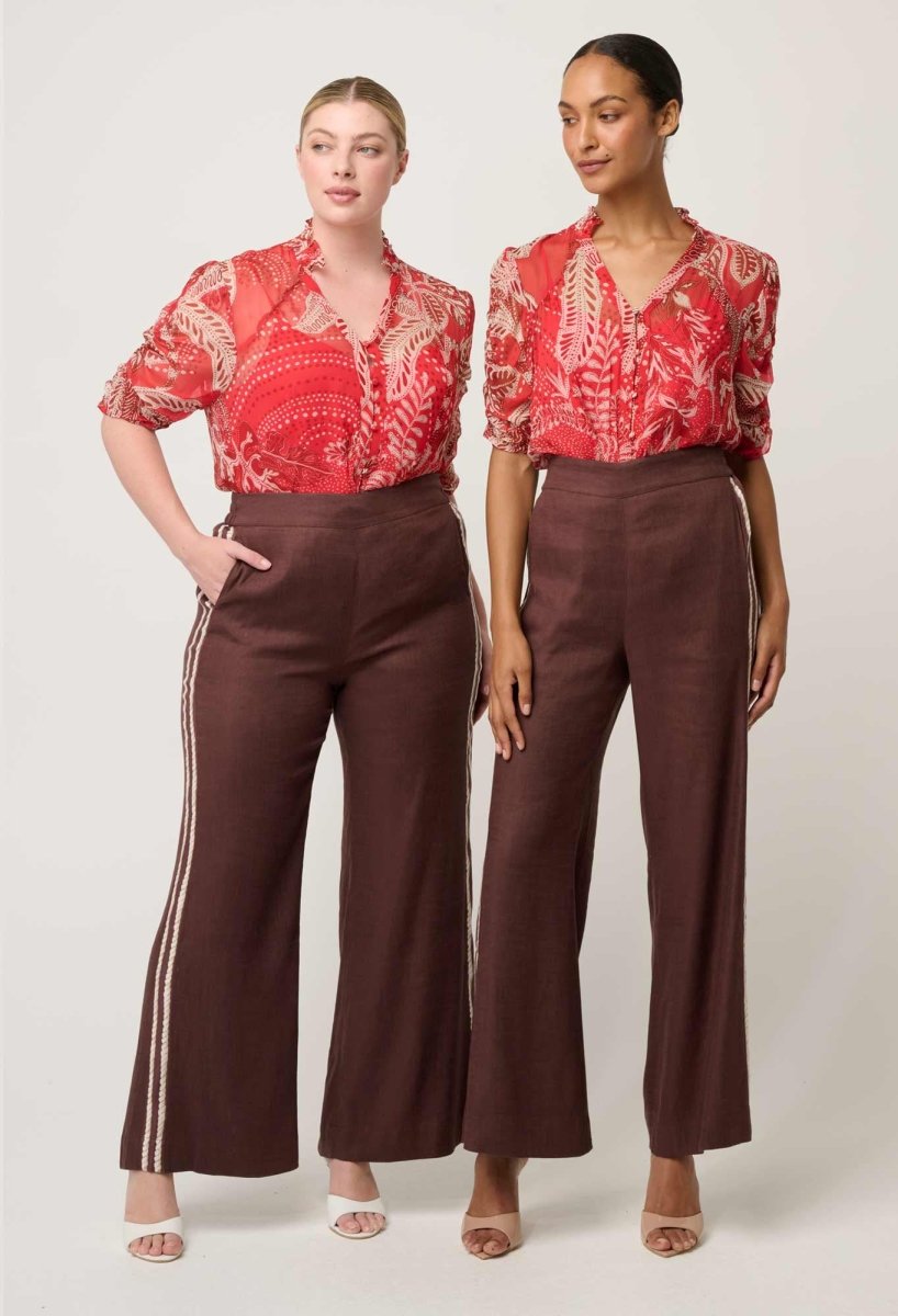 Lunette Viscose Chiffon Blouse in Crimson Palms Once Was