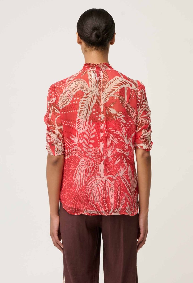 Lunette Viscose Chiffon Blouse in Crimson Palms Once Was