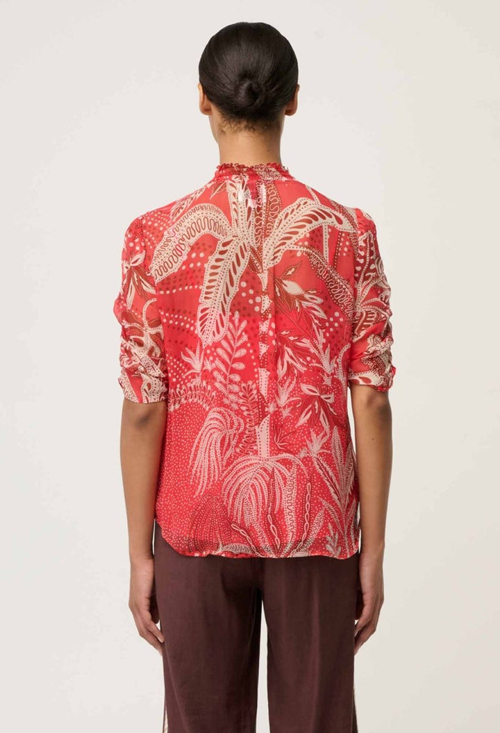Lunette Viscose Chiffon Blouse in Crimson Palms Once Was