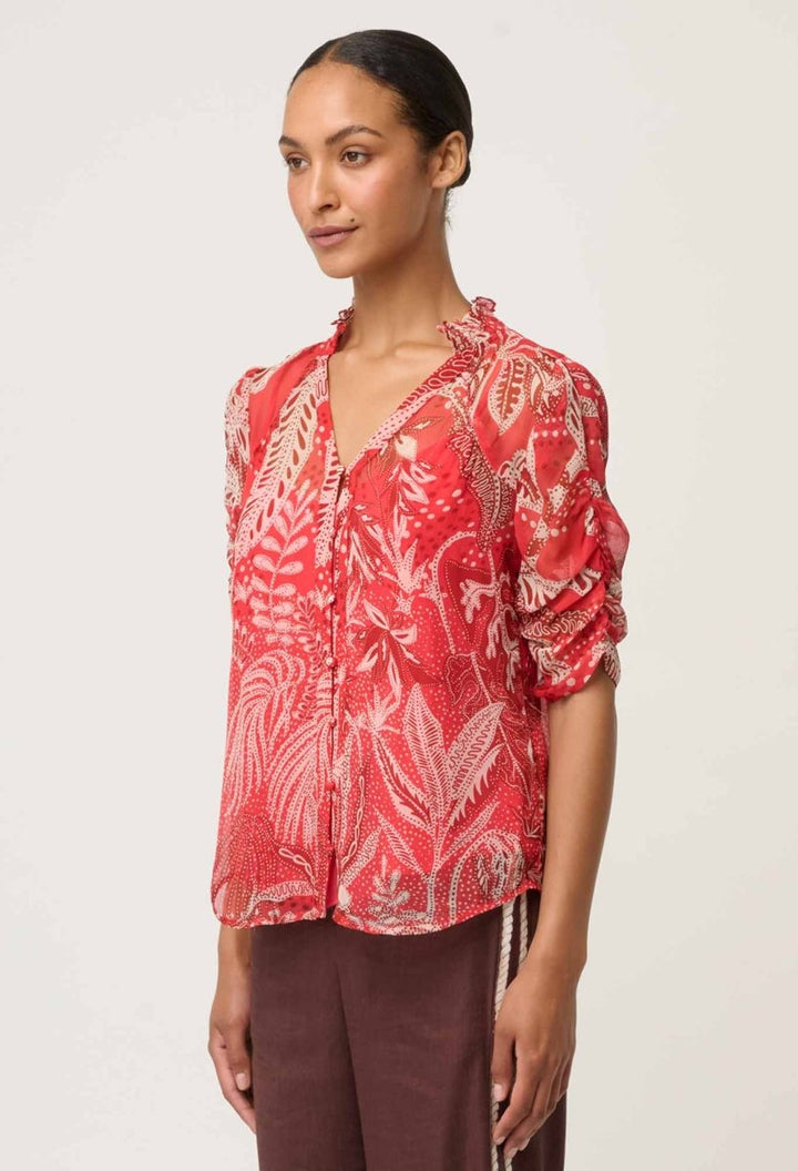 Lunette Viscose Chiffon Blouse in Crimson Palms Once Was