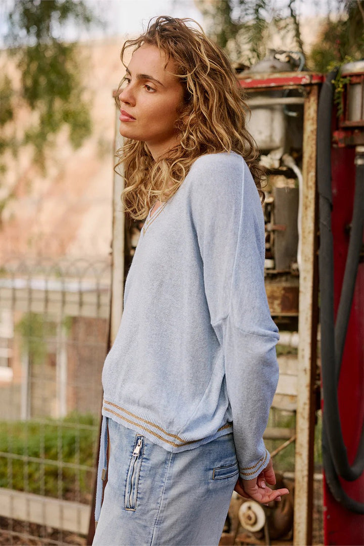 Lurex College Knit - Celeste - Light Blue Knit Italian Star