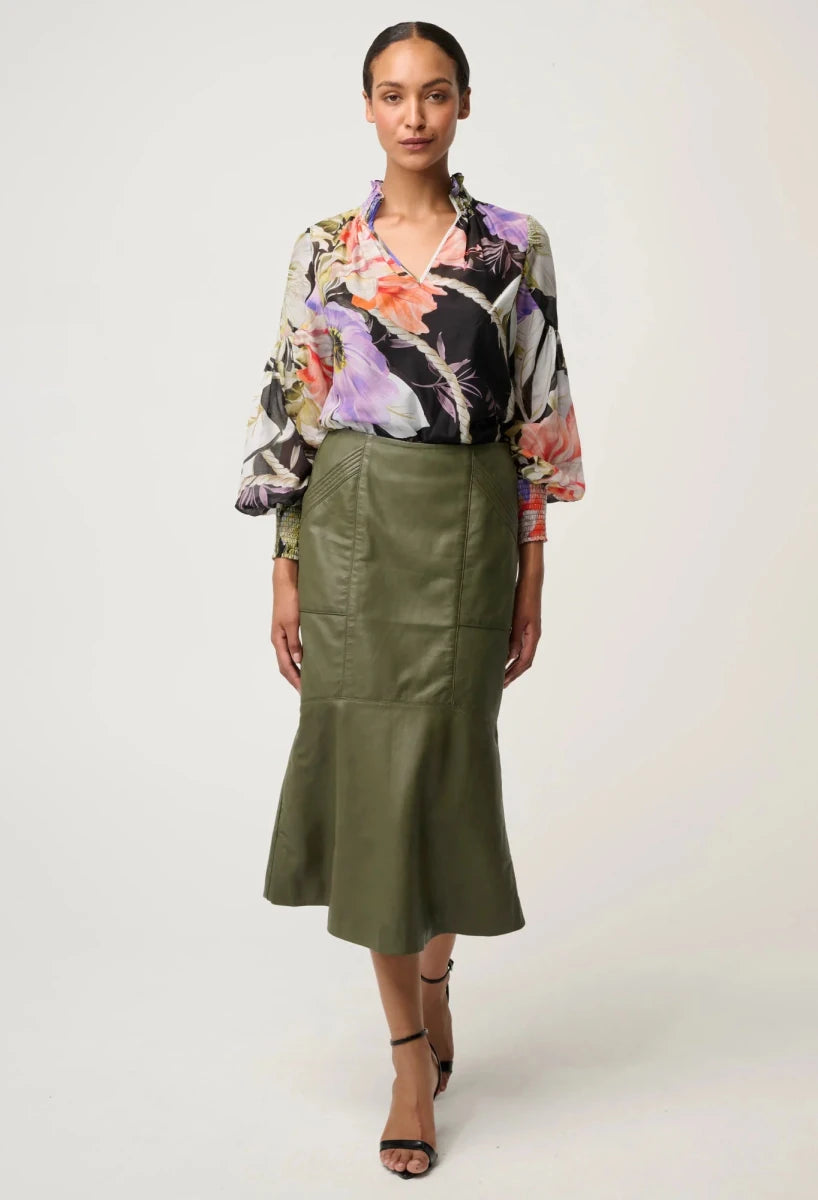 Mabel Leather Curved Tier Skirt - Moss skirt Once Was