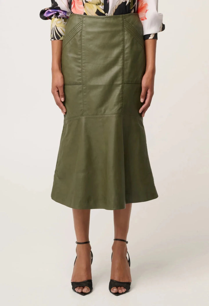 Mabel Leather Curved Tier Skirt - Moss skirt Once Was
