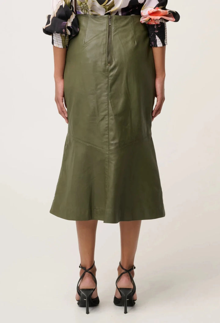 Mabel Leather Curved Tier Skirt - Moss skirt Once Was