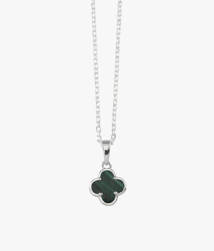 Malachite Sterling Silver Clover Belcher Necklace - Stanleyandstone