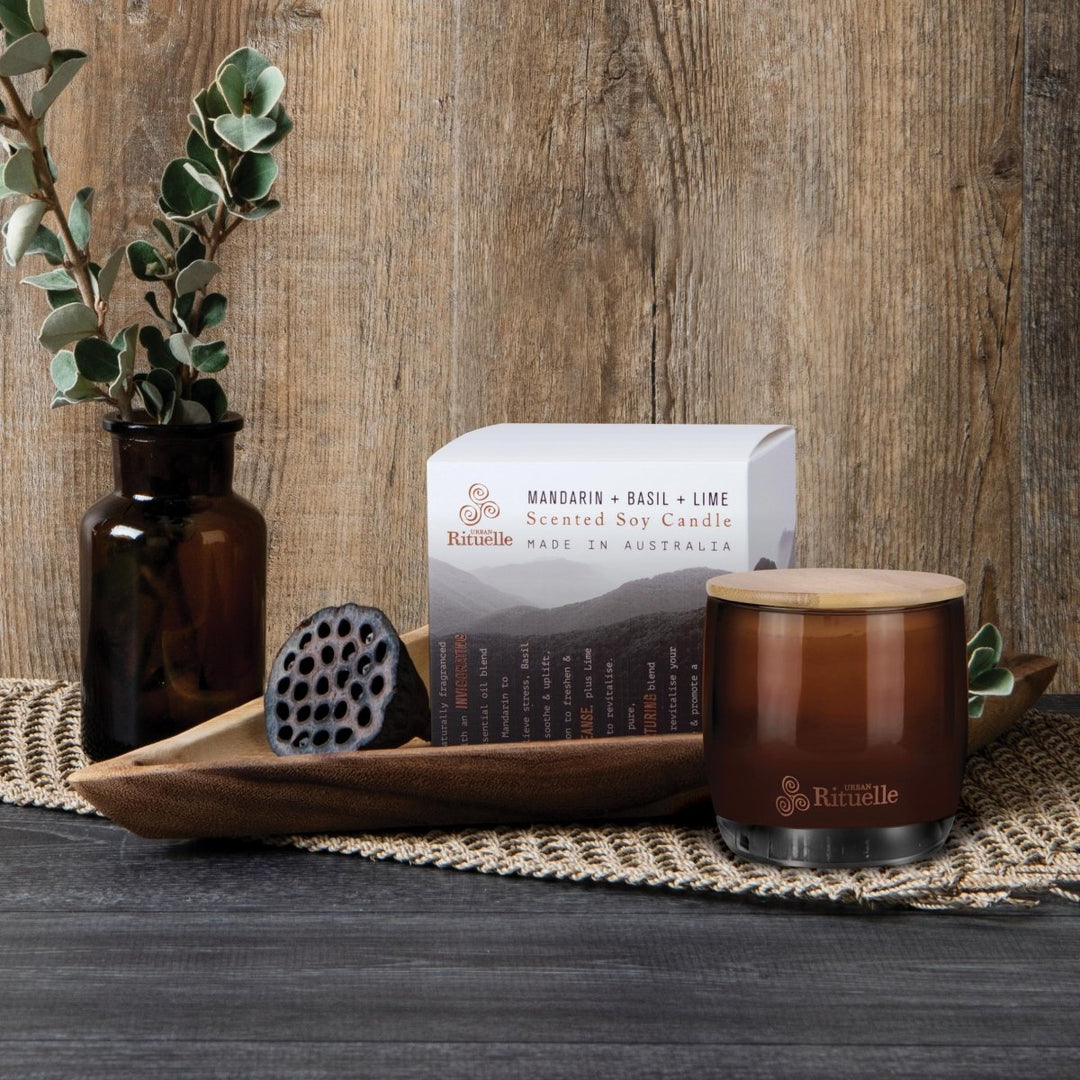 Mandarin, Basil &amp; Lime Scented Soy Candle | 140gm Candle Urban Rituelle