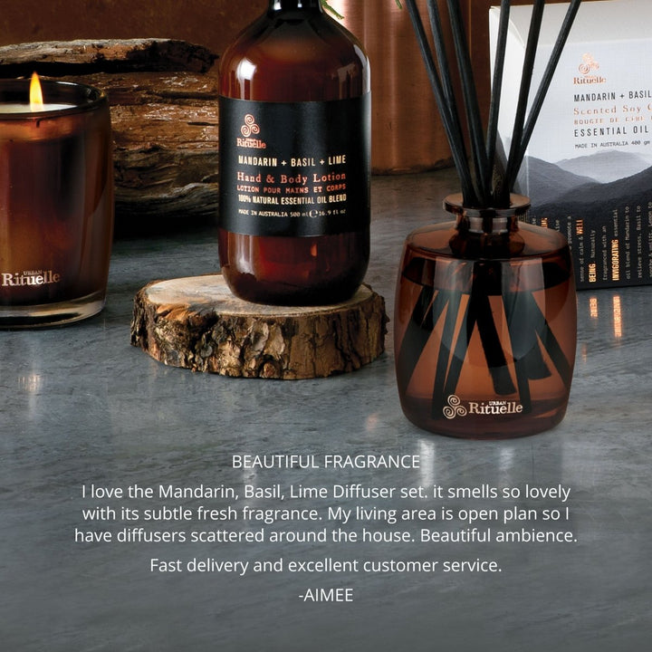 Mandarin, Basil &amp; Lime Mini Fragrance Diffuser Set | 90ml Diffuser Urban Rituelle