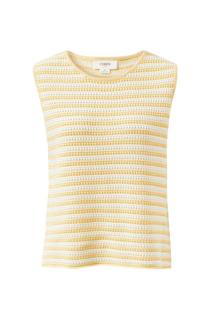 Margot Mesh Knit Tank - Butter Milk Fine Stripe tank top Ceres Life