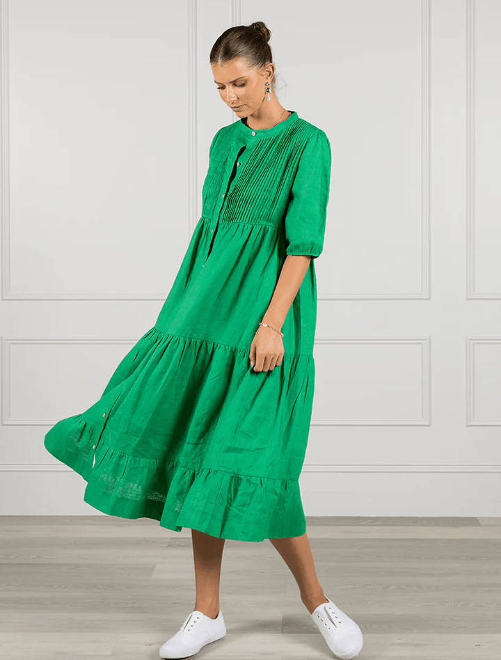 maria linen dress-green Dresses zjoosh