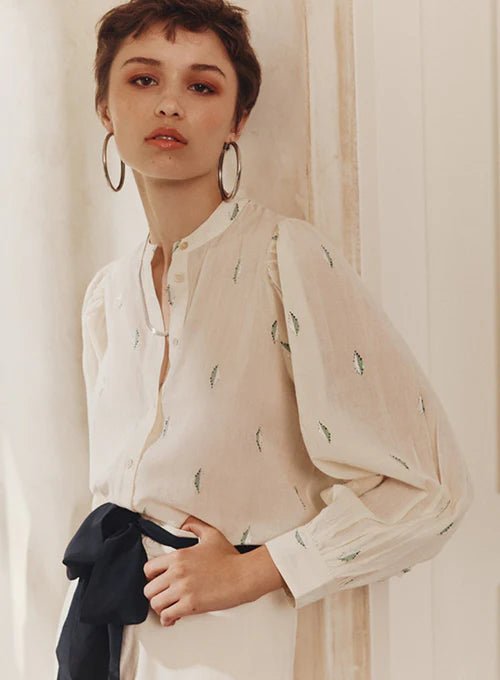 Marianna Blouse Ecru/Green Silver blouse Marie Louise De Monteray