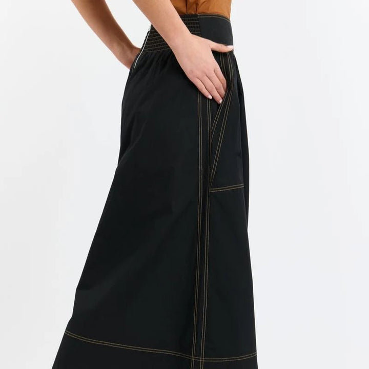 Marion Cotton Skirt - Black with Butterscotch Stitching 365 days
