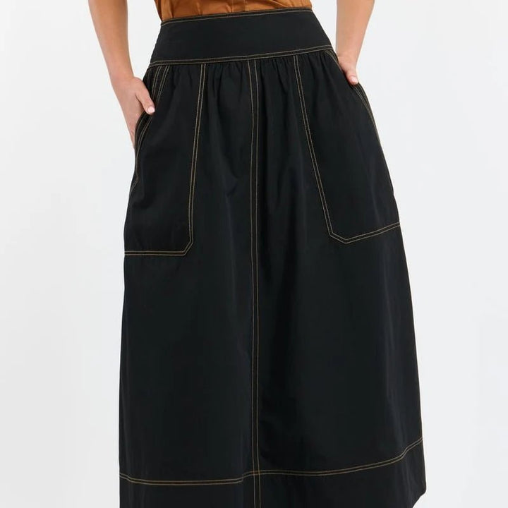 Marion Cotton Skirt - Black with Butterscotch Stitching 365 days