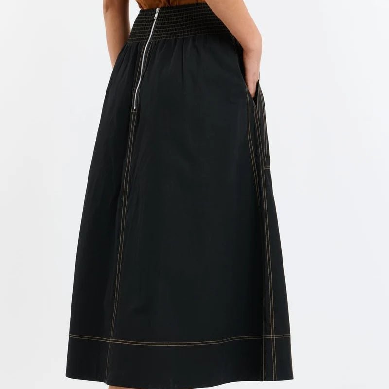 Marion Cotton Skirt - Black with Butterscotch Stitching 365 days