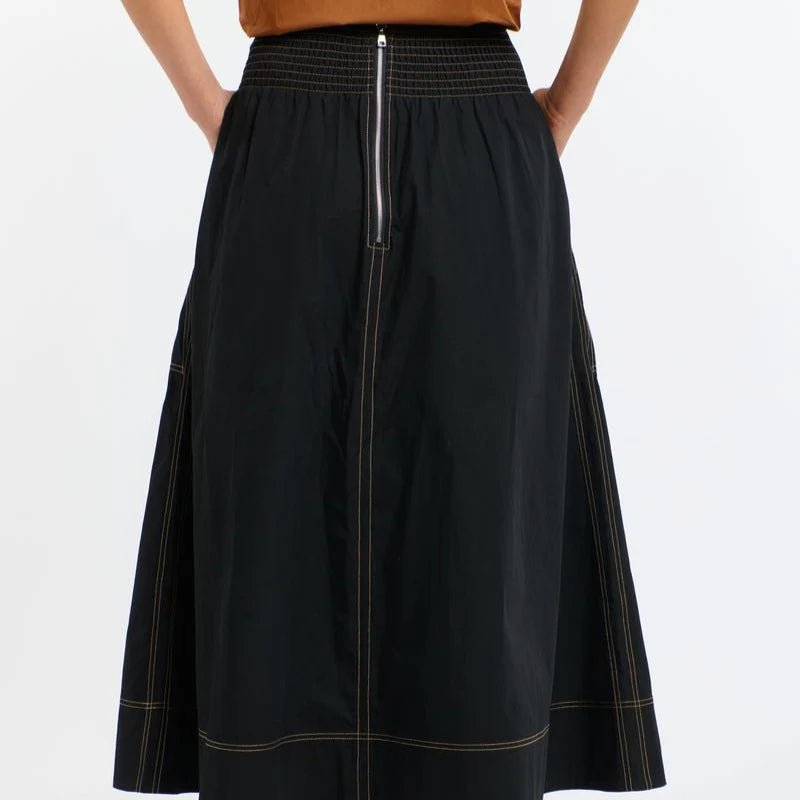 Marion Cotton Skirt - Black with Butterscotch Stitching 365 days